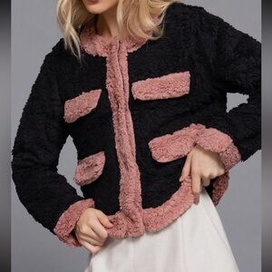 ShopEvelynne Black and Pink Teddy Jacket